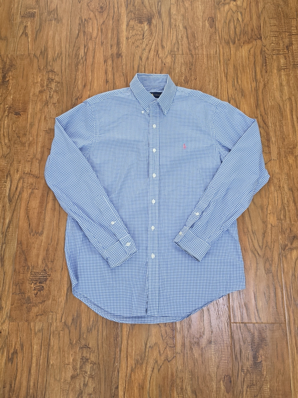 Ralph Lauren Cotton Blue Gingham Button-Down Shirt Subtle Pink Logo